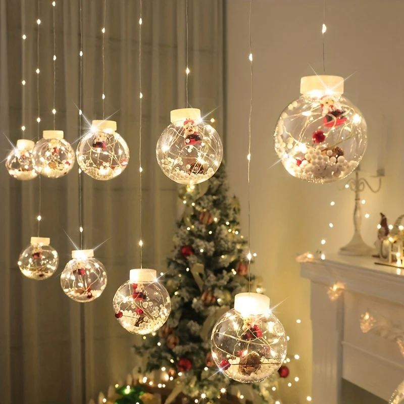 Warm & Festive USB-Powered LED Curtain Lights: Santa & Snowman Designs with Yellow Blinking Effect - Ideal for All Holidays - Deanwangkt