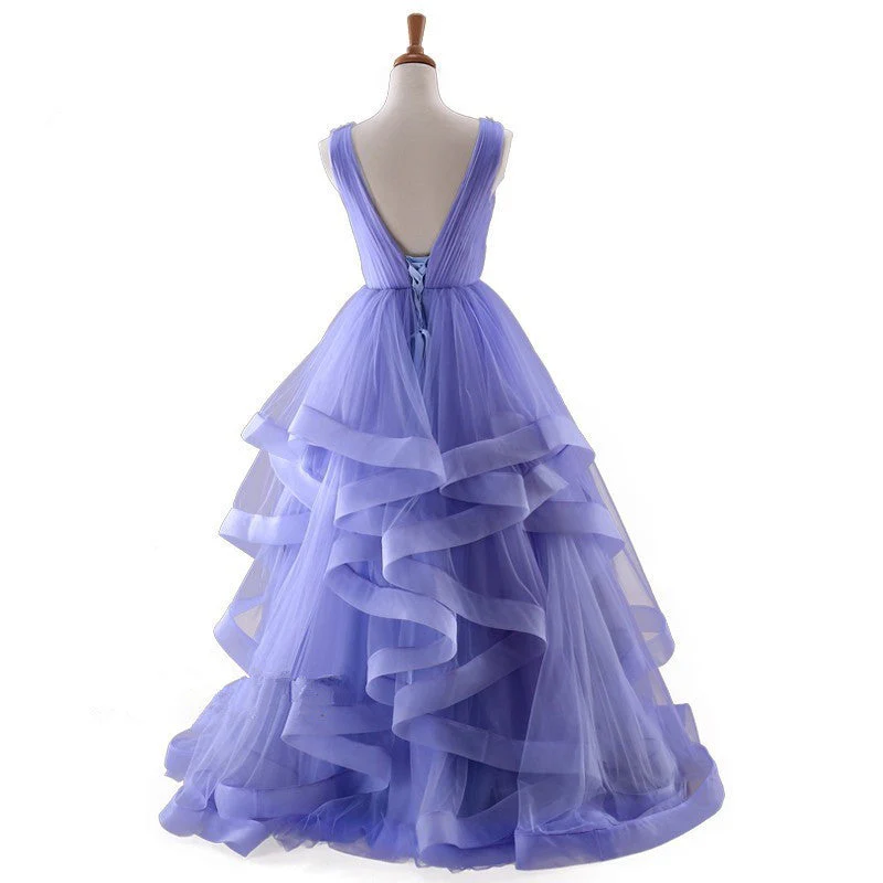 Solvbao Lavender Tulle V-neckline Layers Long Sweet 16 Dress, Light Purple Prom Dress Party Dress - Deanwangkt