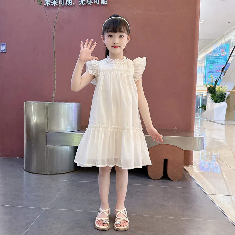 Girls' Dress Summer  Summer New Women's Older Kids' Vest Skirt Flounced Sleeve Girls' Fashionable Princess Dress Gauze Skirt - Deanwangkt