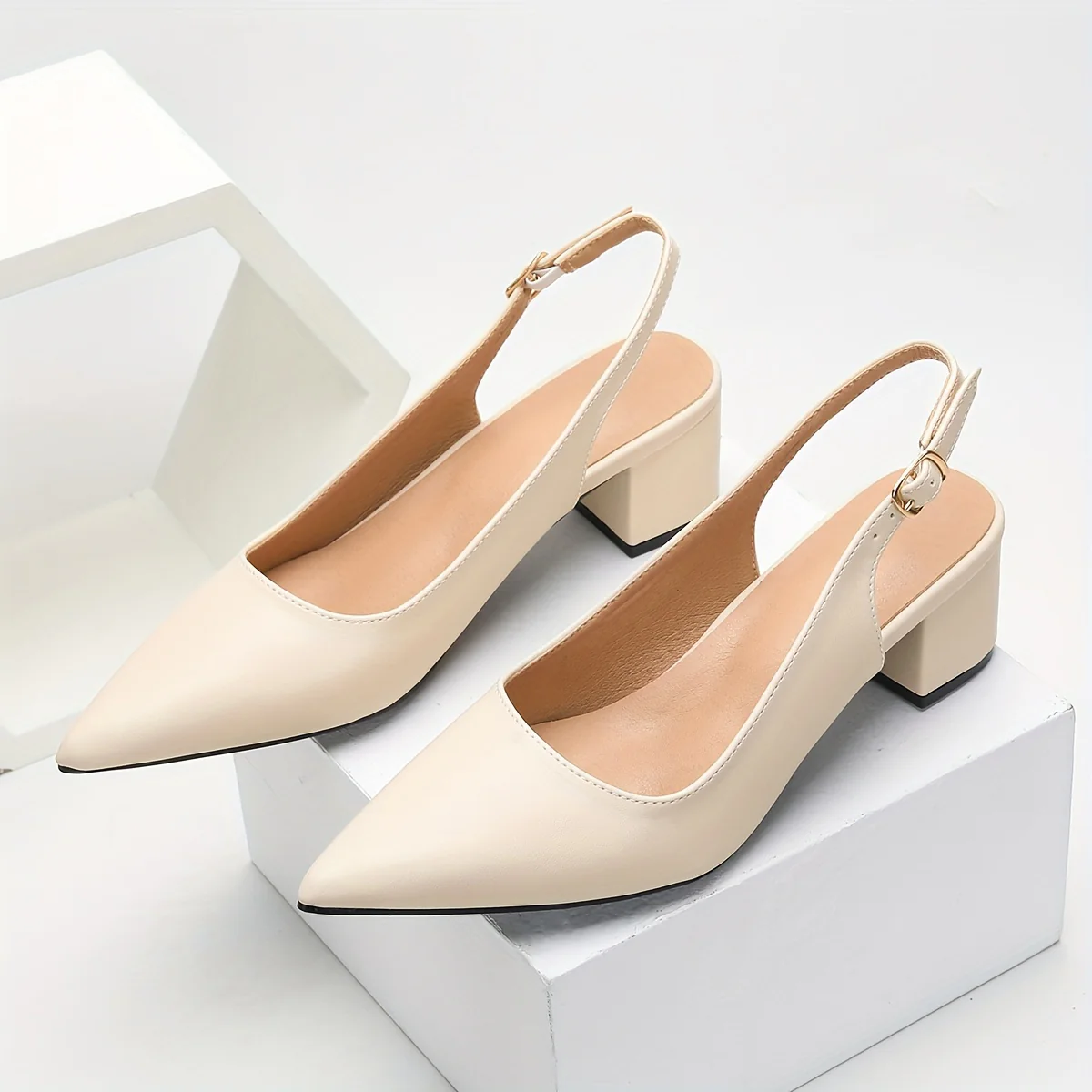 deanwangkt  Elegant Women's Dress Pumps-Solid Color & Chunky Heels-Versatile Point Toe with Fashionable Slingback Buckle-Perfect for Evenings & Special Occasions - Deanwangkt