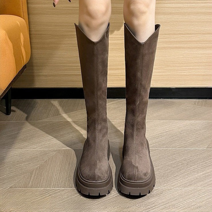 2025  Long boots women's thick legs autumn and winter big tube circumference long boots suede fat mm women's boots new fat sister widened boots - Deanwangkt