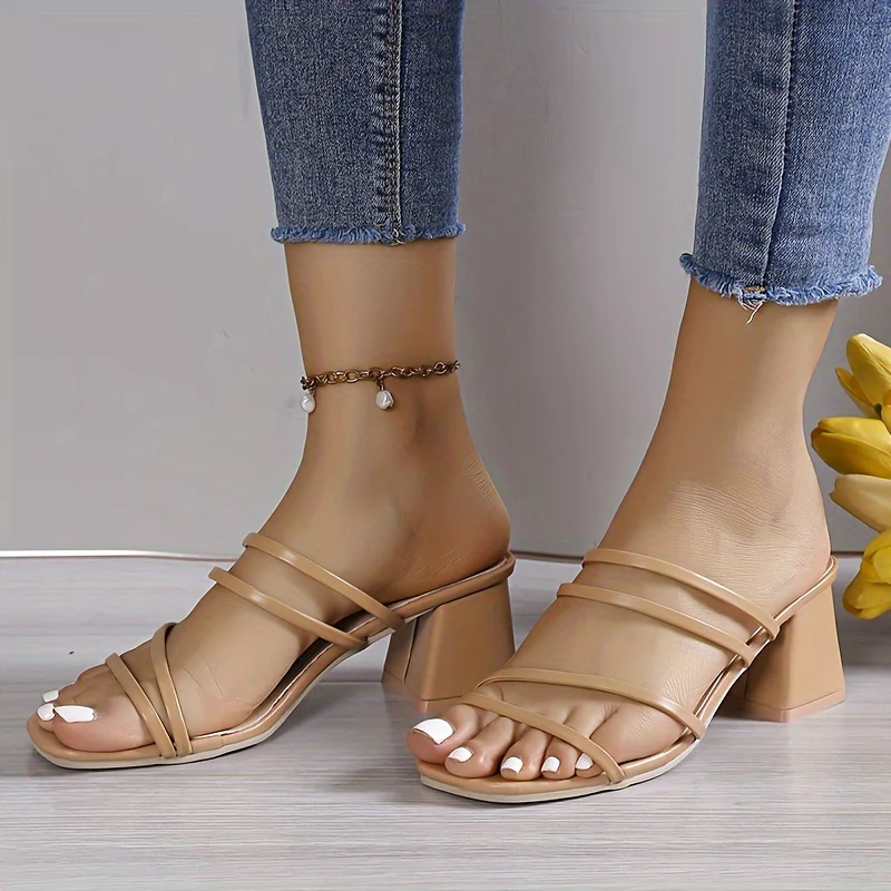 deanwangkt  Elevate Your Summer Look: Chic & Comfortable Women's Square Toe Block Heel Sandals - Versatile Slip-On Style - Deanwangkt