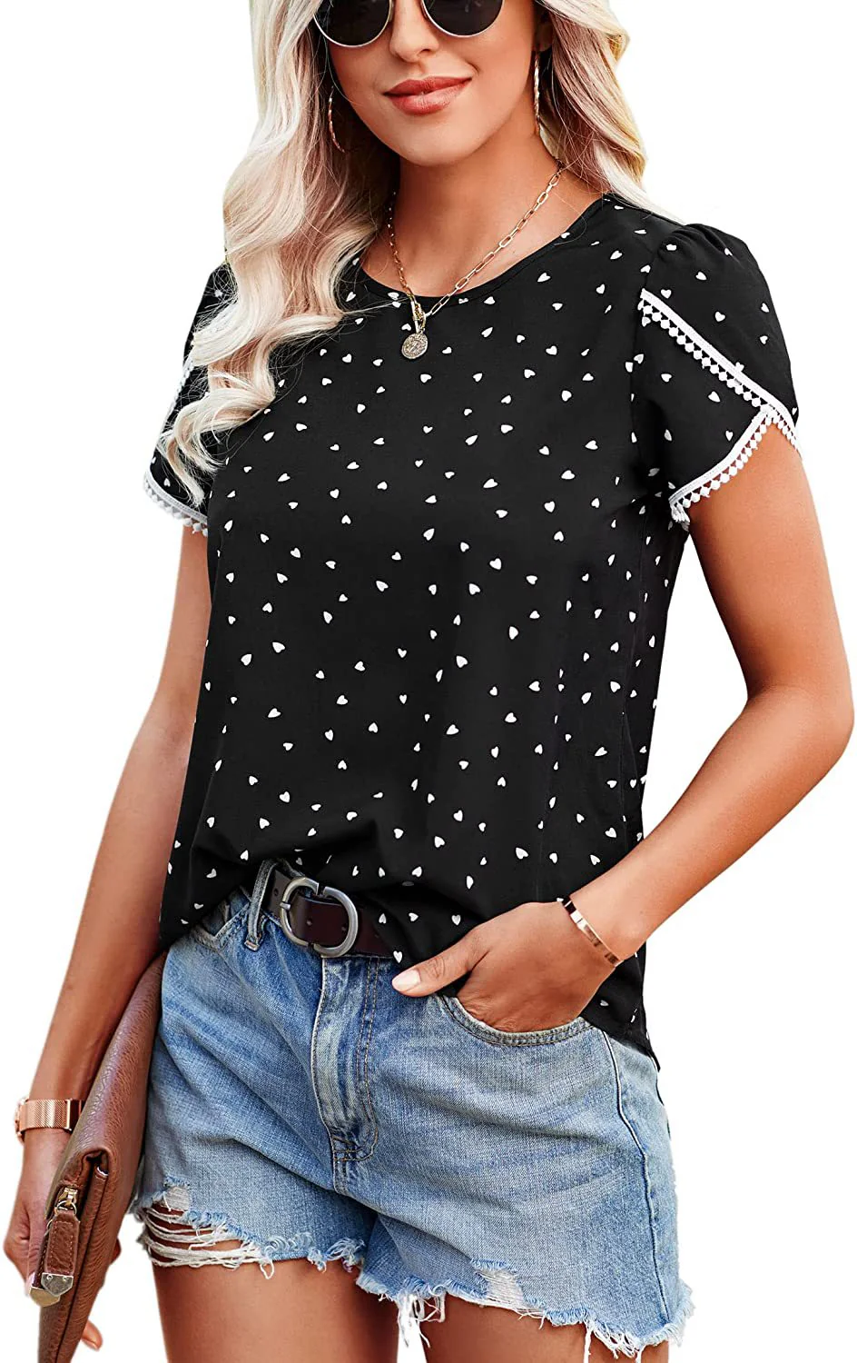 DEANWAQNGKT  Independent Station European and American Spring and Summer New Lace Patchwork Short-Sleeved T-shirt Bottoming Shirt Cross-Border Women - Deanwangkt