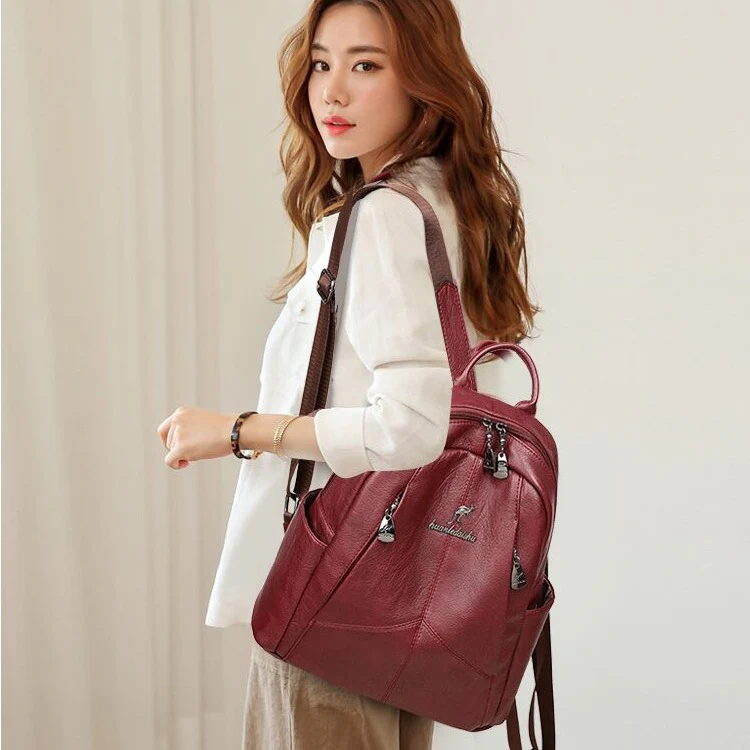 deanwangkt Backpack Women's  Men's and Women's All Can Be Used New Fashion Soft Leather Matching Cow Leather Backpack Casual Travel Backpack - Deanwangkt