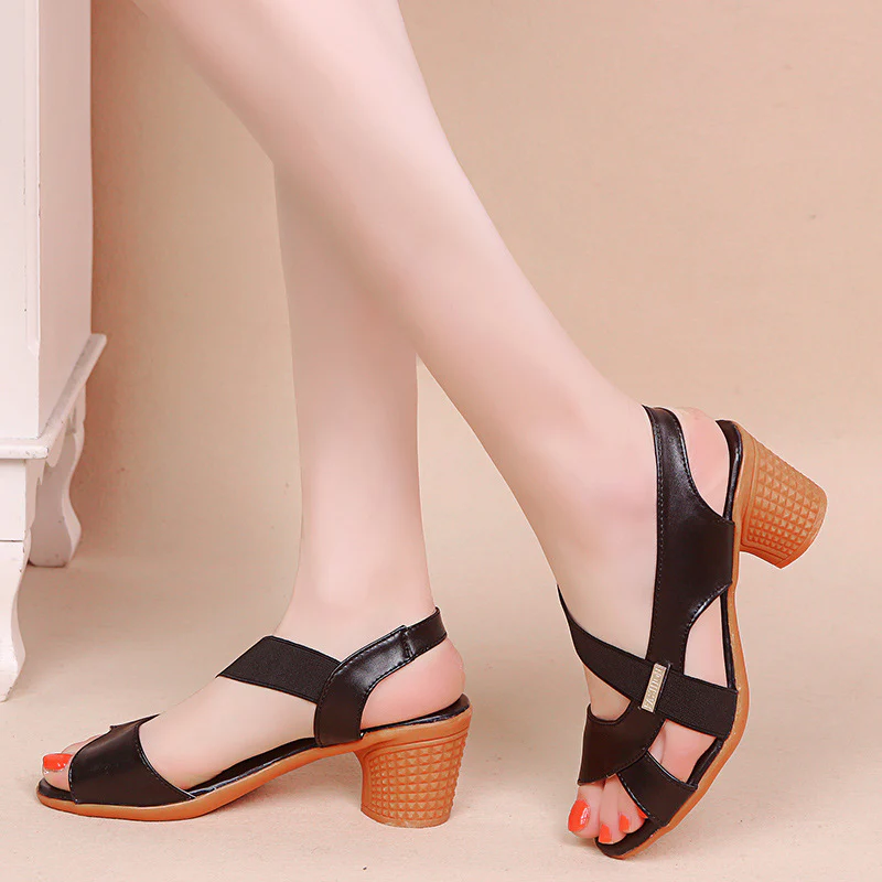 DEANWANGKT  Cross-Border Wholesale Women's Large Size Sandals Peep Toe Pu European and American Shoes Sleeve Fashion Kitten Heels Mom Sandals Female Summer 43 - Deanwangkt