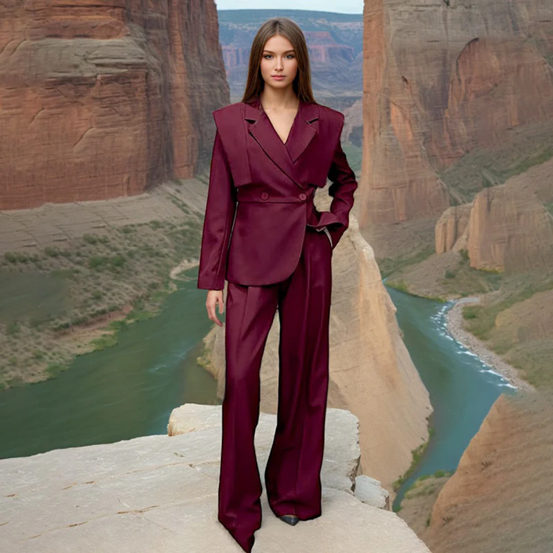 2025 Simple style suit women's  spring new temperament elegant fashion commuter waist suit + loose wide-leg pants - Deanwangkt