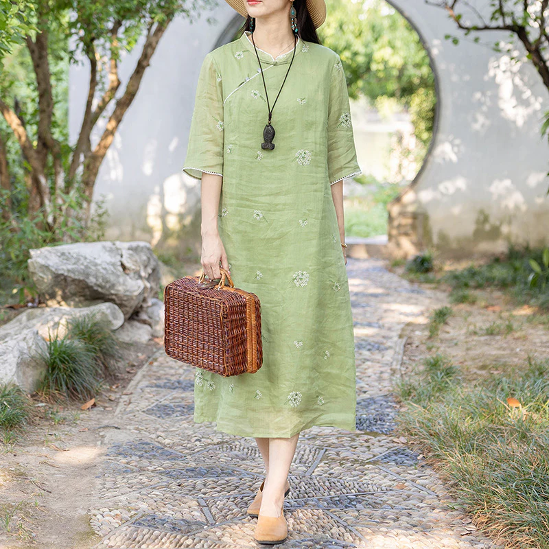 Improved version of new Chinese cheongsam dress women's  summer new literary and retro printing long skirt women - Deanwangkt