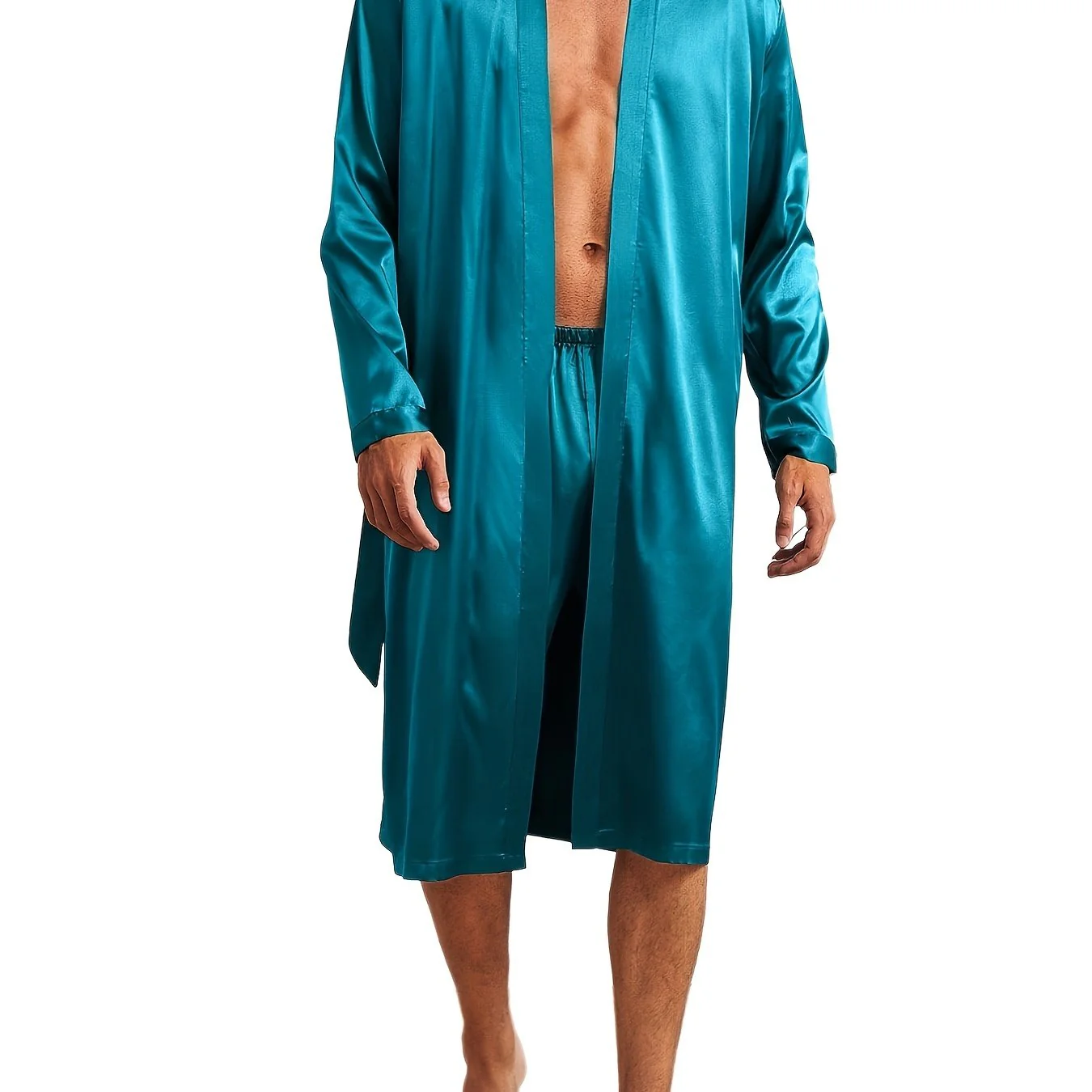 Mens Ultra-Comfortable Casual Pajama Sets - Stylish Solid Robe with Adjustable Lace Up, Roomy Shorts - Seamless One-piece Home Wear - Luxury Sleepwear for Lounging - Deanwangkt