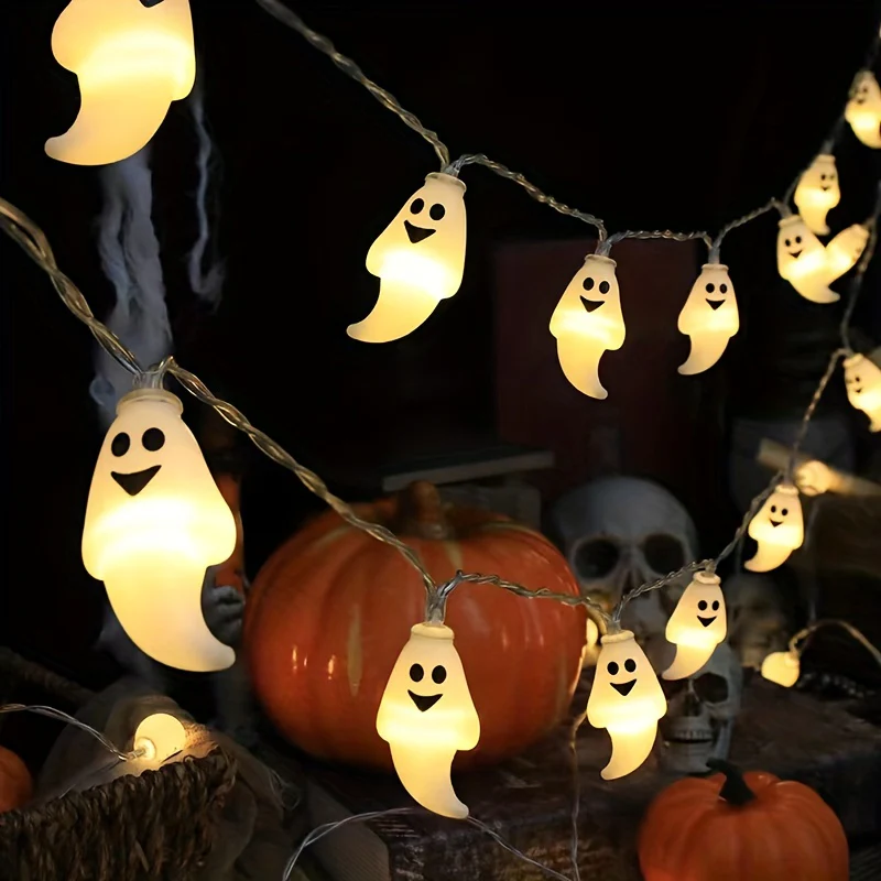 1pc LED Ghost String Lights for Halloween Decorations - Indoor/Outdoor Use, Battery-Powered, Perfect for Home, Bedroom, Birthday Party, Theme Party, and More - Deanwangkt