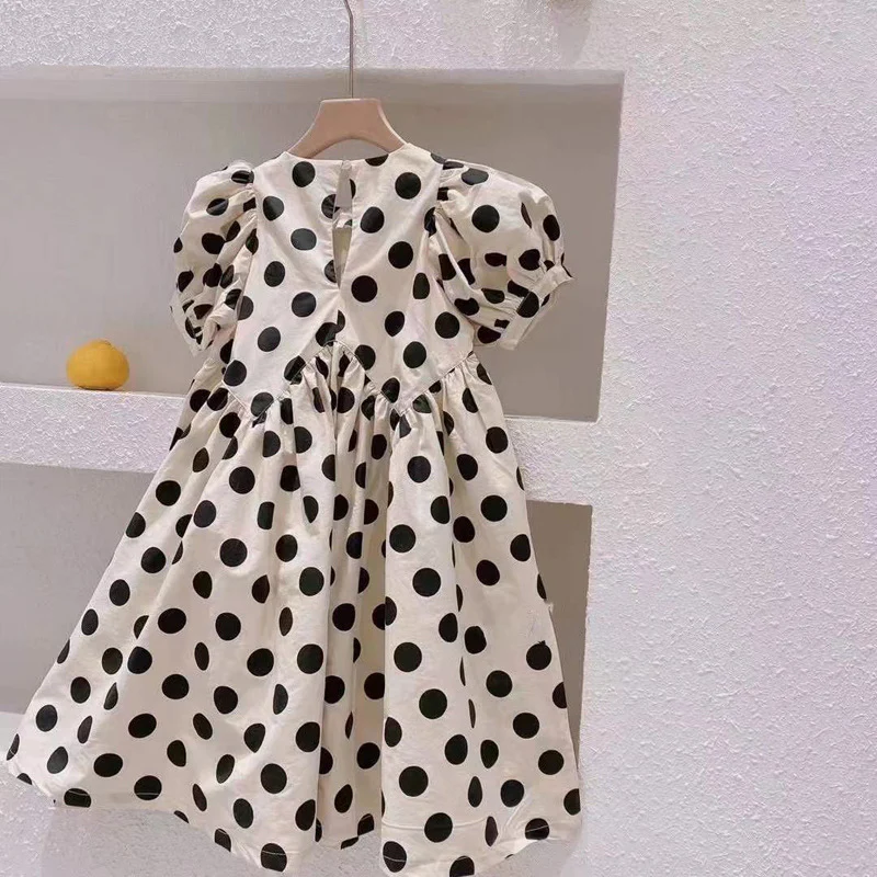 Children's Clothing 23 Summer Girls' Korean Fashion Big Polka Dot Puff Sleeve Dress Cotton Fashionable Princess Dress X6001 - Deanwangkt