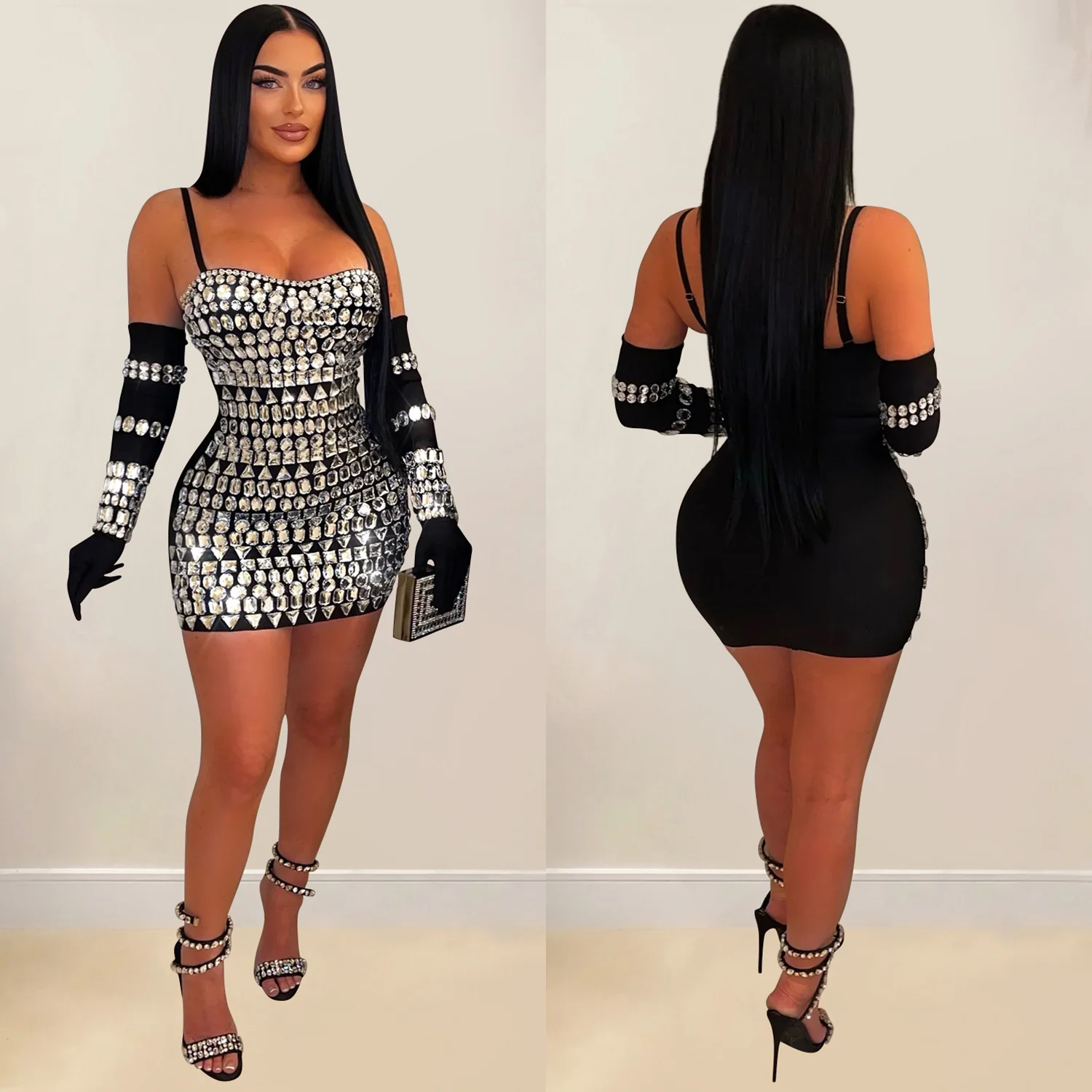 2025 C6888    Popular and  Fashion Women's Clothing Hot Diamond Sexy Suspender Gloves Long Dress Dress - Deanwangkt