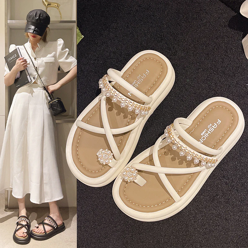 DEANWANGKT  Flat Slippers Fairy Style One-Suit Skirt Spring and Summer New Outdoor Beach Roman Toe Covering Sandals for Women - Deanwangkt