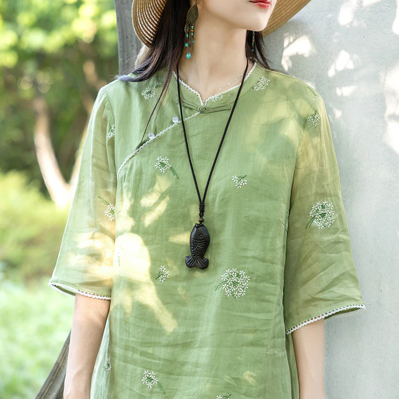 Improved version of new Chinese cheongsam dress women's  summer new literary and retro printing long skirt women - Deanwangkt