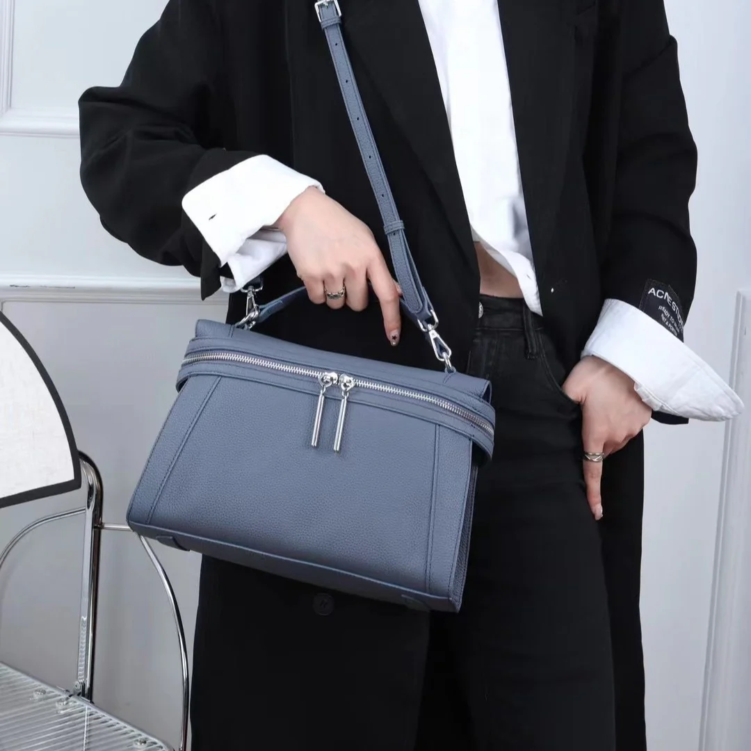 Leather women's bag first layer cowhide locomotive bag Kelly bag casual versatile handbag new togo leather double pull 765 - Deanwangkt