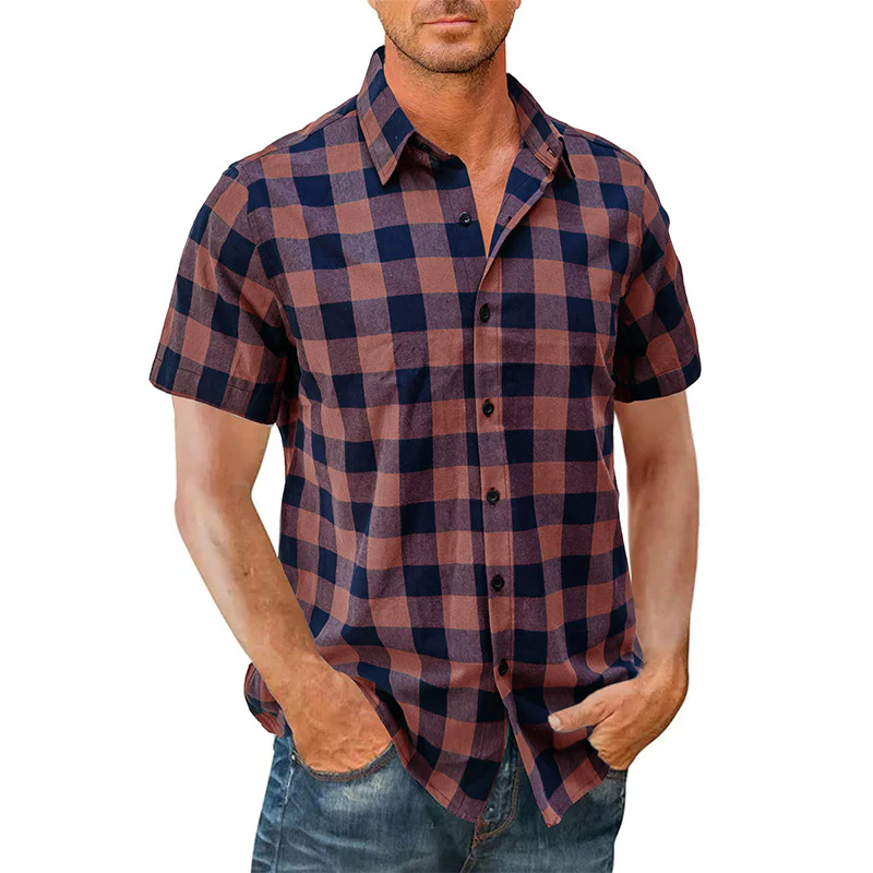 DEANWANGKT 2025 Cross-border men's casual Hawaiian shirt Popular trade men's short-sleeved shirt men's shirt wholesale  plaid shirt - Deanwangkt