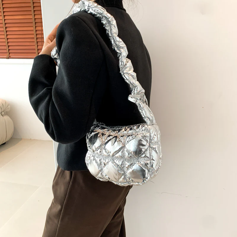 DEANWANGKT 2025 Korean version of cotton clothes crossbody women's bag  autumn and winter new fashion plaid shoulder bag versatile pleated girl cloud bag - Deanwangkt