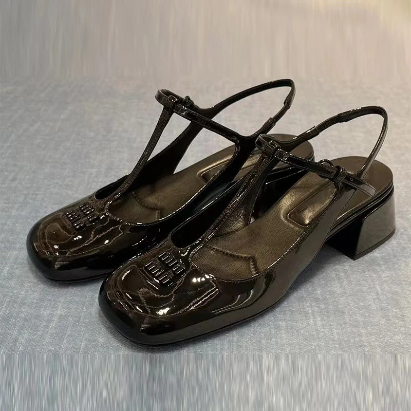 DEANWANGKT  Closed Toe Sandals for Women  Summer New Fashionable Temperamental All-Match Patent Leather Mary Jane Women's Shoes Low Mouth High Heel Pumps - Deanwangkt