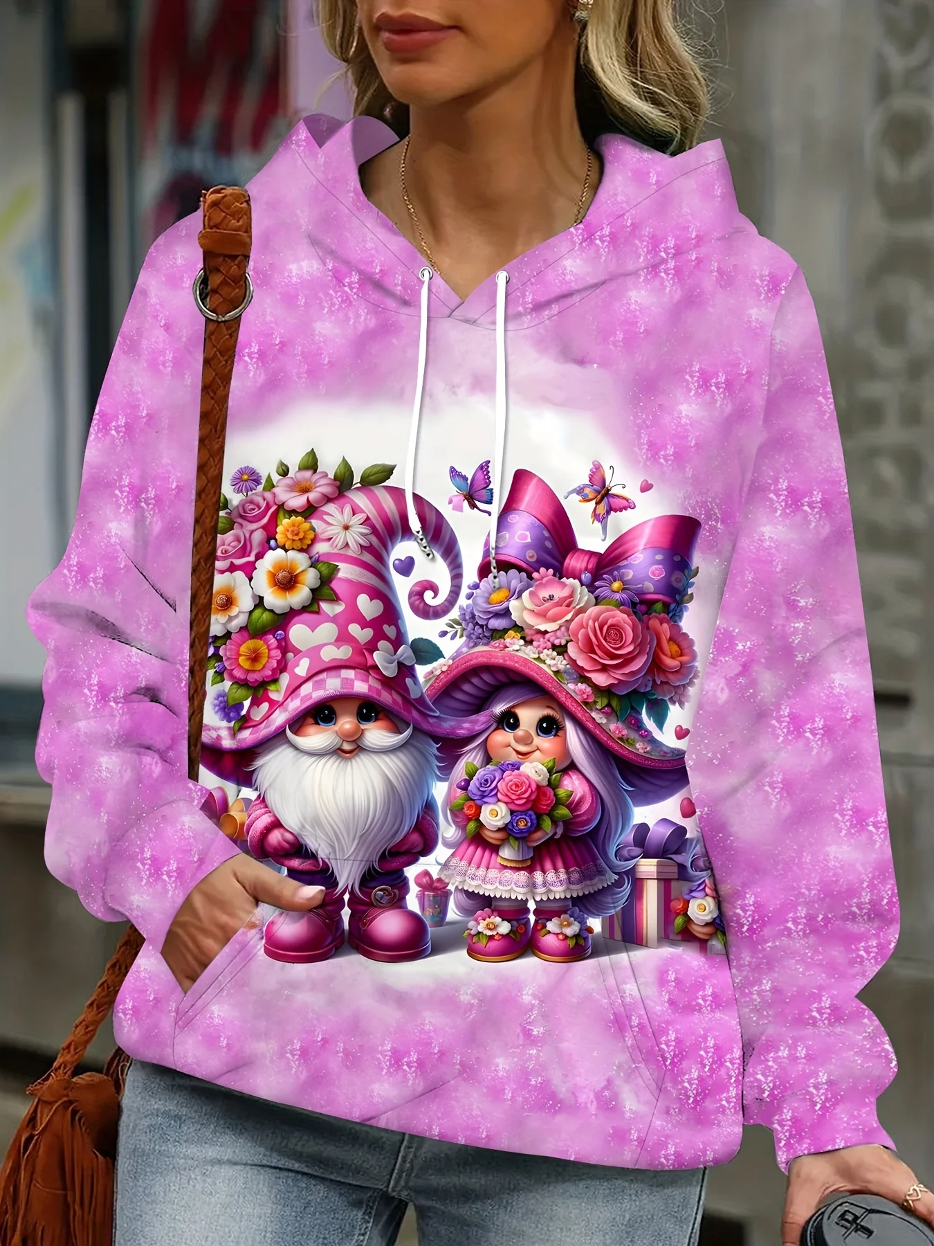 Women's Cute 3D Floral Fantasy Hoodie with Pocket - Polyester Blend Long Sleeve Pullover with Hood - Casual Knit Fabric Fashion Hooded Sweatshirt for All Seasons - Vivid Christmas Pattern Design - Deanwangkt