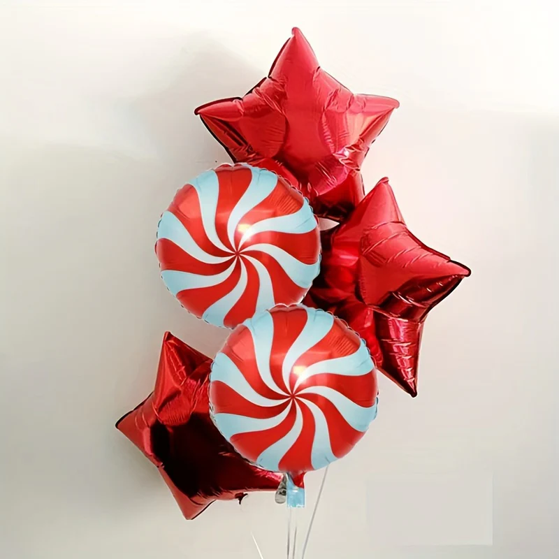 10-Piece Set of Red Candy Cane & Star Shaped Self-Sealing Aluminum Film Balloons for Christmas, Birthday, Wedding, New Year Celebrations - No Electricity Needed - Deanwangkt