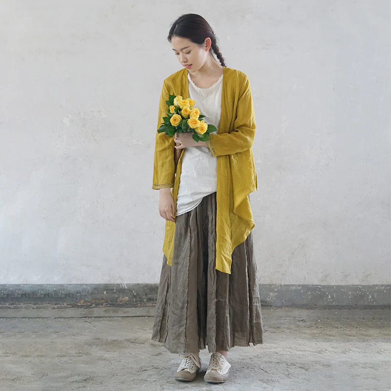 casual literary and artistic thin ramie irregular sunscreen cardigan versatile and thin commuter lace-up shawl S21130 - Deanwangkt