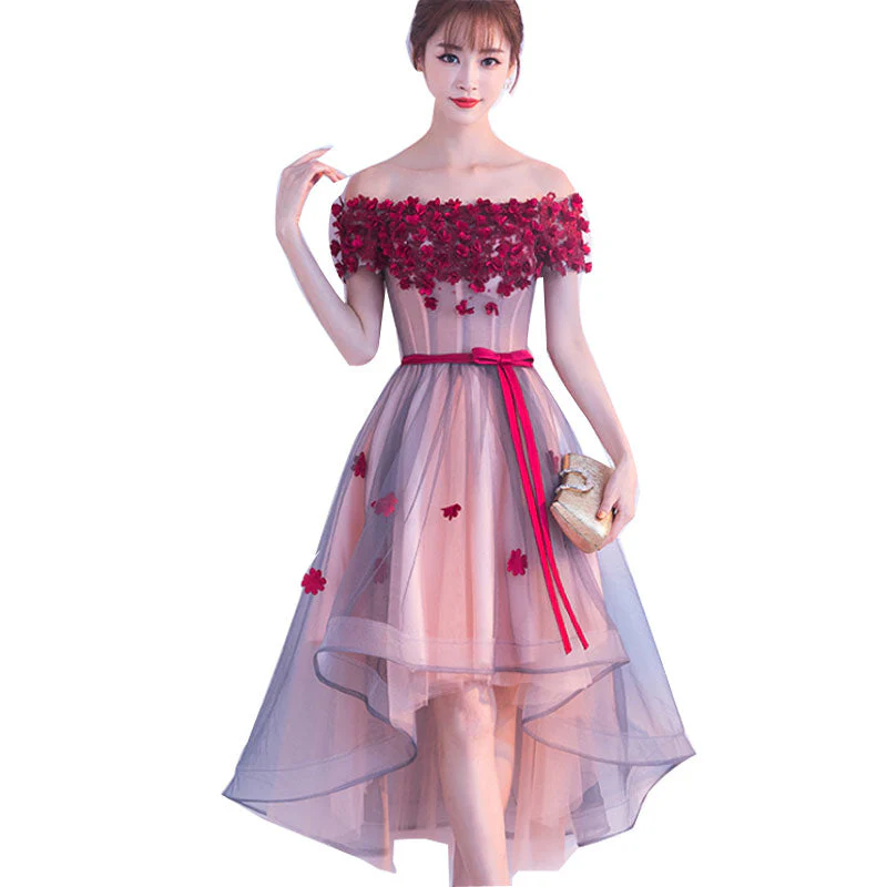 Solvbao Adorable High Low Tulle Off Shoulder Flowers Party Dress, Cute Homecoming Dress - Deanwangkt