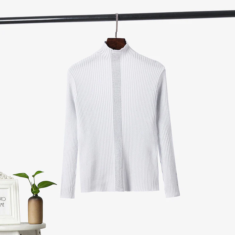 DEANWANGKT Semi-turtleneck thick knitted sweater women's long-sleeved autumn and winter new hot diamond pullover slim-fitting versatile bottoming shirt top - Deanwangkt