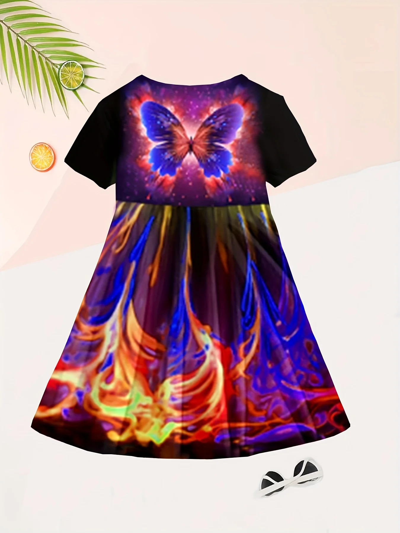 Enchanting 3D Butterfly Adorned Girls' Dress - Soft Cotton Crew Neck, Short Sleeve Design, Ideal for Summer Parties and Everyday Elegance - Deanwangkt