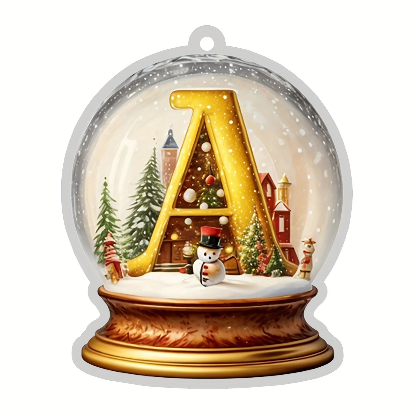 Exquisite Acrylic Crystal Globe Ornament - Snowman Figurine, Hanging Alphabet Letters A-Z, Art Deco Style, Battery-Free, Thanksgiving & Christmas Tree Decoration, Sparkling Snowflake Pattern, Indoor & Outdoor Use - Deanwangkt