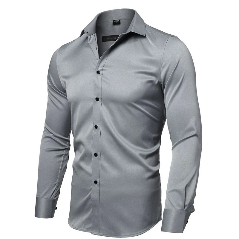 DEANWANGKT 2025 high-end men's shirts long sleeves  new Popular trade business formal men's elastic non-ironing shirts men's - Deanwangkt