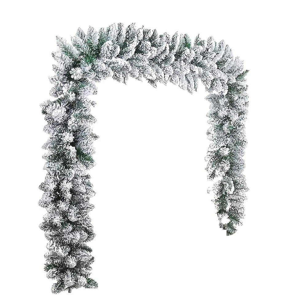 1pc, 9FT Snow Flocked Christmas Garland, Snowy Artificial Christmas Garland, Winter Frosted Holiday Pine Garland White Cedar Garland For Xmas Tree Stairs Fireplace Decor - Deanwangkt