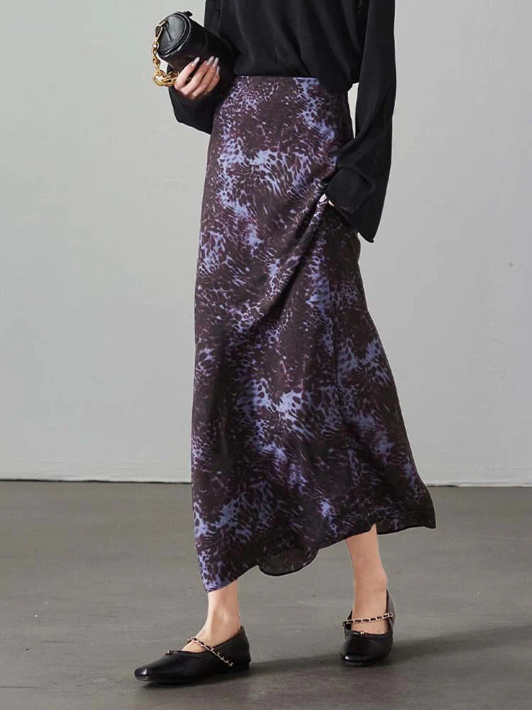 Siyuan, silk high-waisted fishtail skirt  spring and summer retro fishtail purple leopard print skirt 8956 - Deanwangkt
