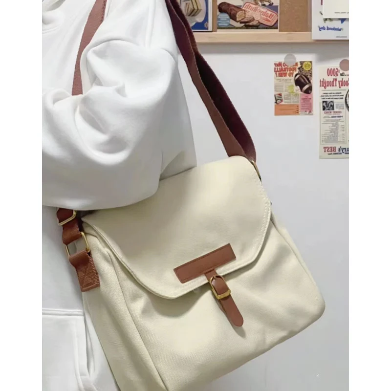 DEANWANGKT 2025 Women's bags Large capacity canvas bags Harajuku retro simple commuter shoulder bags College students class messenger bags Women - Deanwangkt