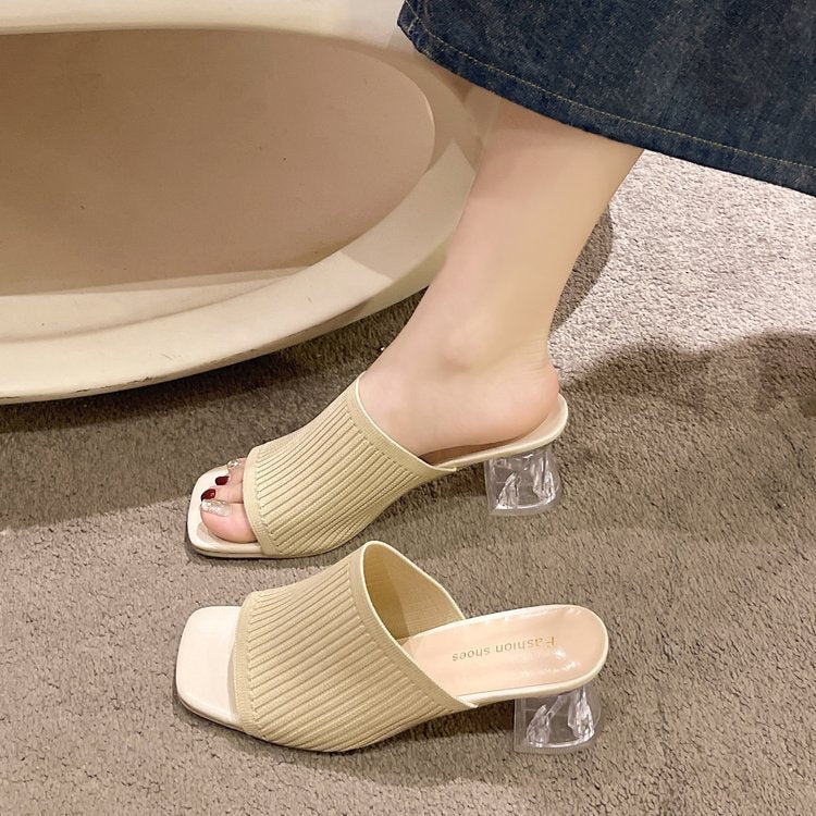 DEANWANGKT  Cross-Border Foreign Trade  Summer New European and American plus Size Flying Woven  Breathable Comfortable High Heel Slippers for Women Wholesale - Deanwangkt