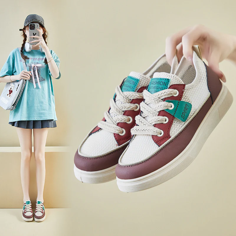 2025 summer little white shoes new Korean version ins female students thick sole heightening mesh breathable casual board shoes KT281 - Deanwangkt