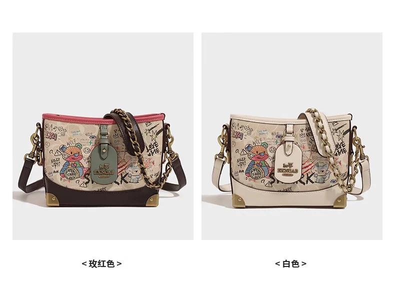 Special-Interest Design Hong Kong It Fashion All-Match Trendy Women's Bags Bear Graffiti Crossbody Shoulder Bag Large-Capacity Bucket Bag - Deanwangkt