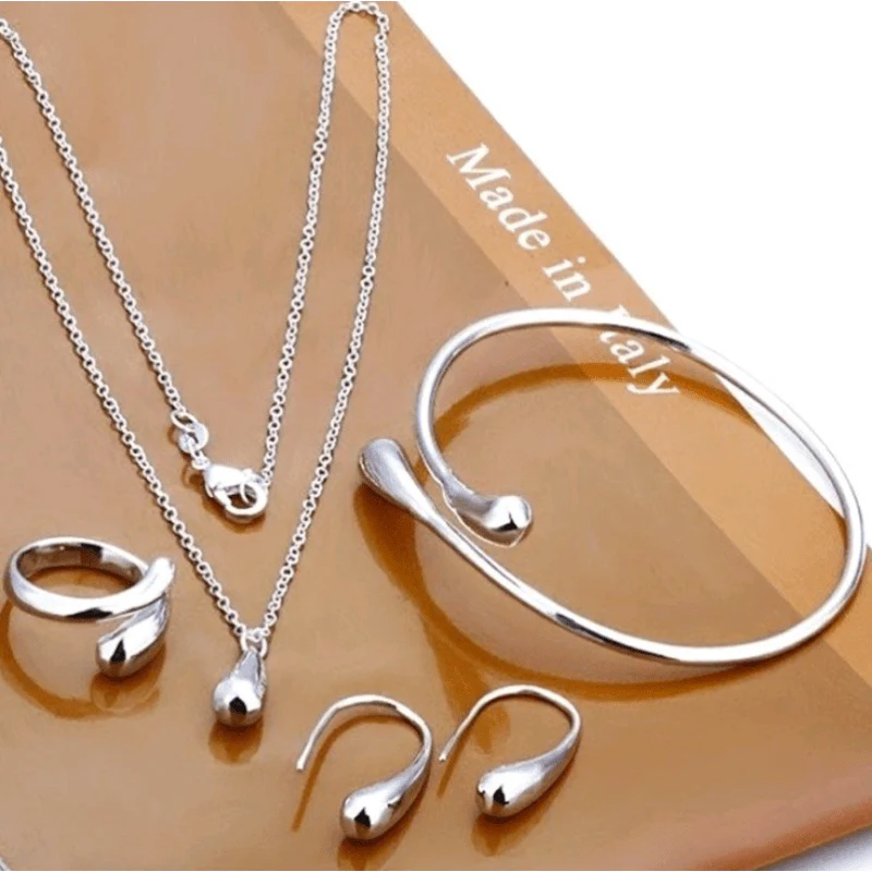 Exquisite Water Droplet Pendant Necklace Earrings Set - Plated White K Alloy Jewelry with Gorgeous Design - Perfect for Banquet, Wedding, Anniversary Gift for Women - Deanwangkt