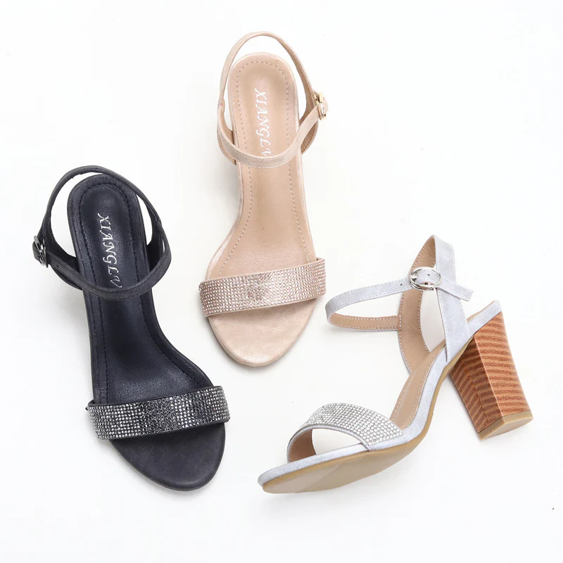DEANWANGKT  Strap Sandals Women's Summer New Women's Shoes Women's Rhinestone Fairy Style Chunky Heel High Heels 420-1 - Deanwangkt