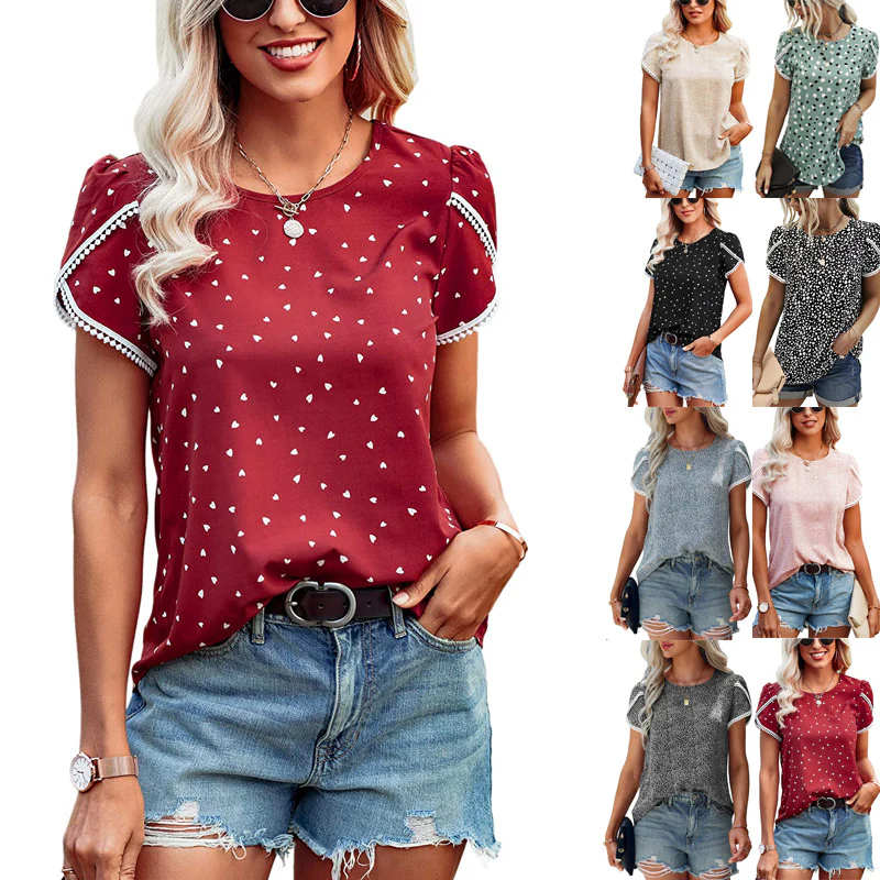 DEANWAQNGKT  Independent Station European and American Spring and Summer New Lace Patchwork Short-Sleeved T-shirt Bottoming Shirt Cross-Border Women - Deanwangkt