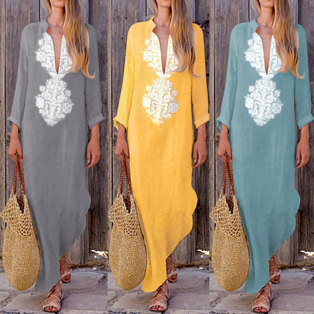 DEANWANGKT Brand  Spring  EBay AliExpress Wish Women's V-neck Asymmetric Skirt Dress - Deanwangkt