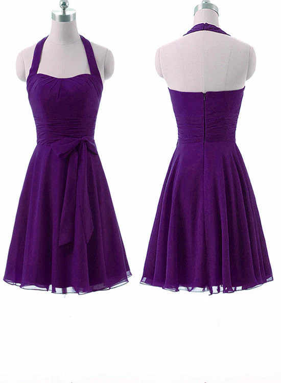 Solvbao Simple Pretty Purple Short Halter Party Dress, Elegant Party Dress - Deanwangkt