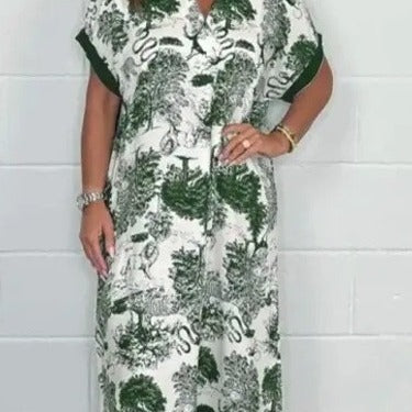 DEANWAQNGKT  Cross-Border New Arrival European and American  Independent Station Summer Women's Printed Loose Printed Short Sleeve Dress - Deanwangkt