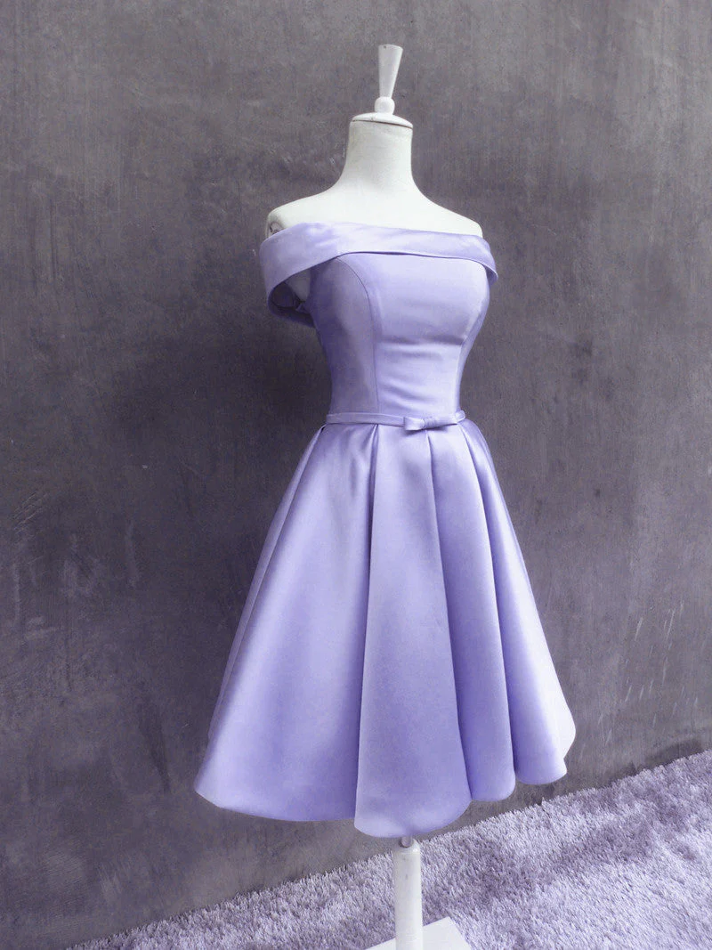 Solvbao Lovely Off Shoulder Style Light Purple Satin Homecoming Dress, Short Prom Dress - Deanwangkt