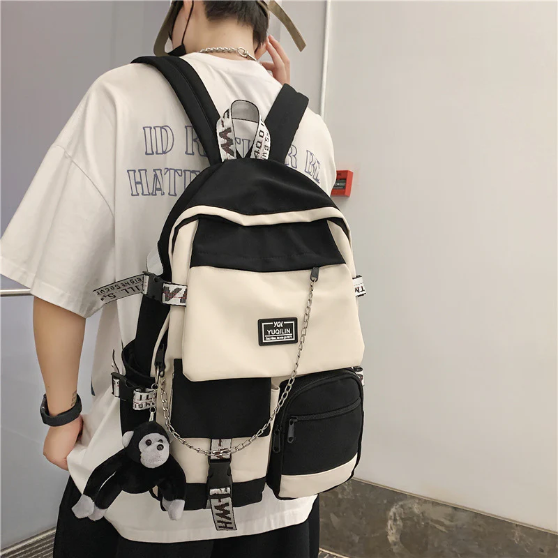 deanwangkt Schoolbag Women's Korean-Style Junior High School College Students Backpack Men's Street Fashion Large Capacity Fashion Backpack Trendy Cool Computer Bag - Deanwangkt
