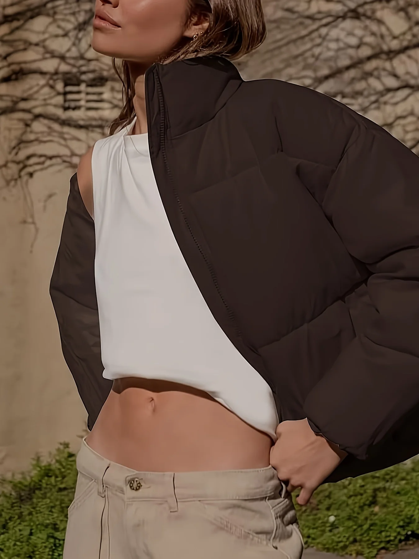 Women's Fashion Winter Warm Stand Collar Loose Zip Short Quilted Jacket - Deanwangkt