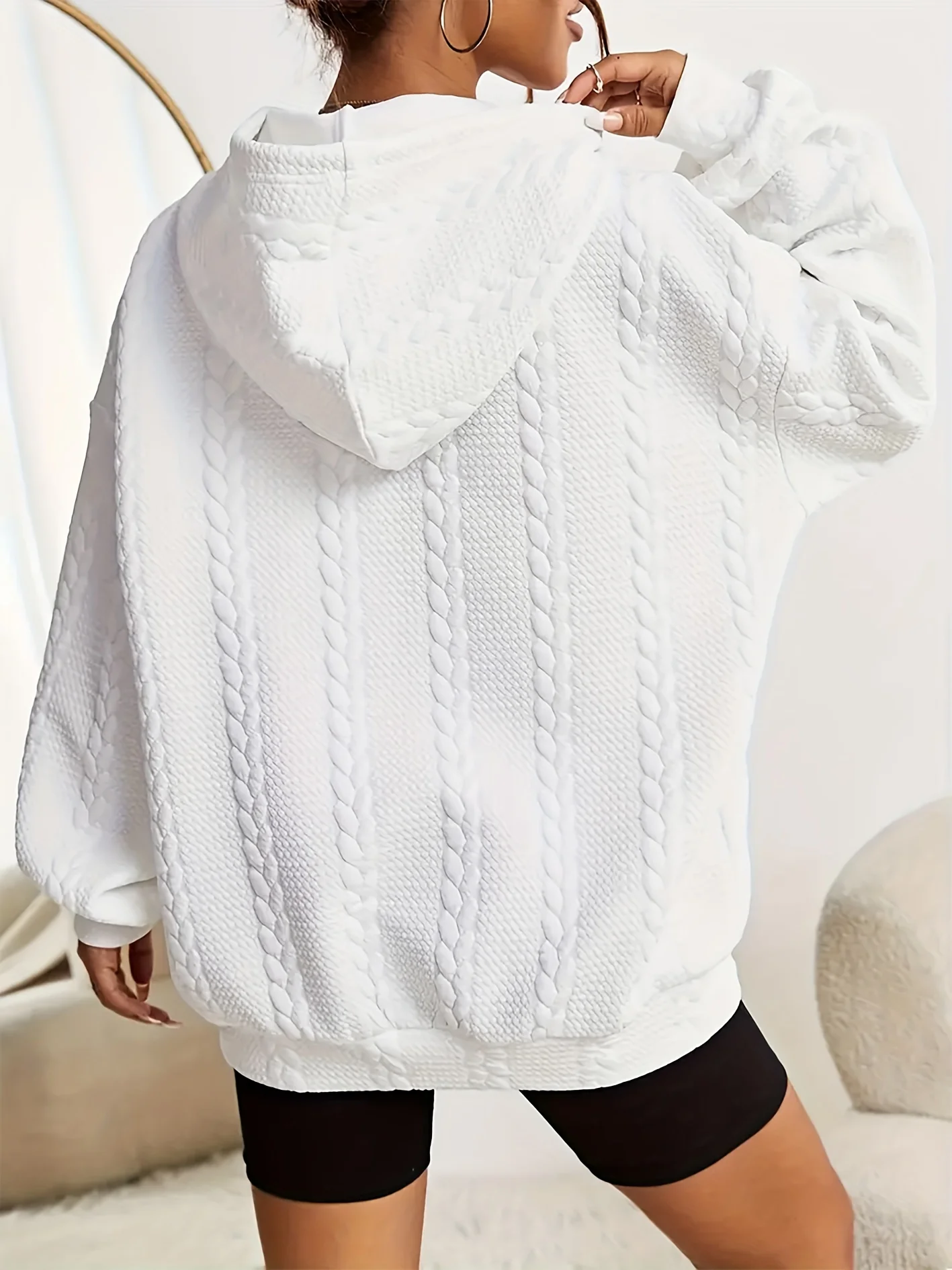 Women's Plus Size Casual Christmas Tree Print Hoodie, Long Sleeve Hooded Sweatshirt with Kangaroo Pocket and Drawstring - Deanwangkt