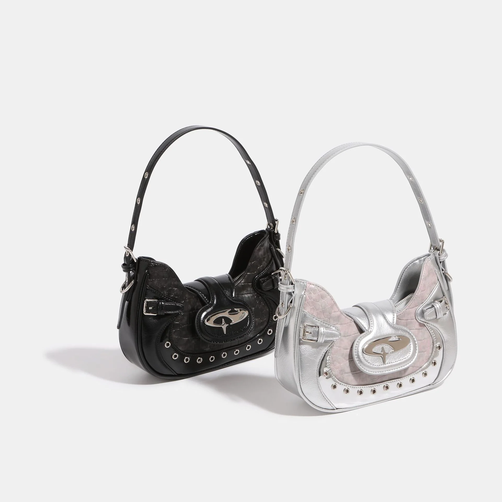 Millennium Hot Girl Motorcycle Bag  New Women's Special-Interest Design Crocodile Pattern Underarm Bag Fog Pink Shoulder Messenger Bag - Deanwangkt