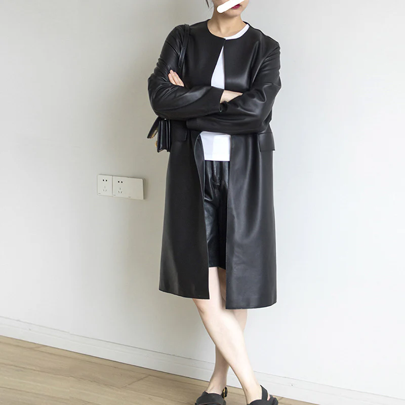 2023 autumn and winter new leather trench coat, European and American long women's sheepskin coat jacket wholesale Haining manufacturers - Deanwangkt