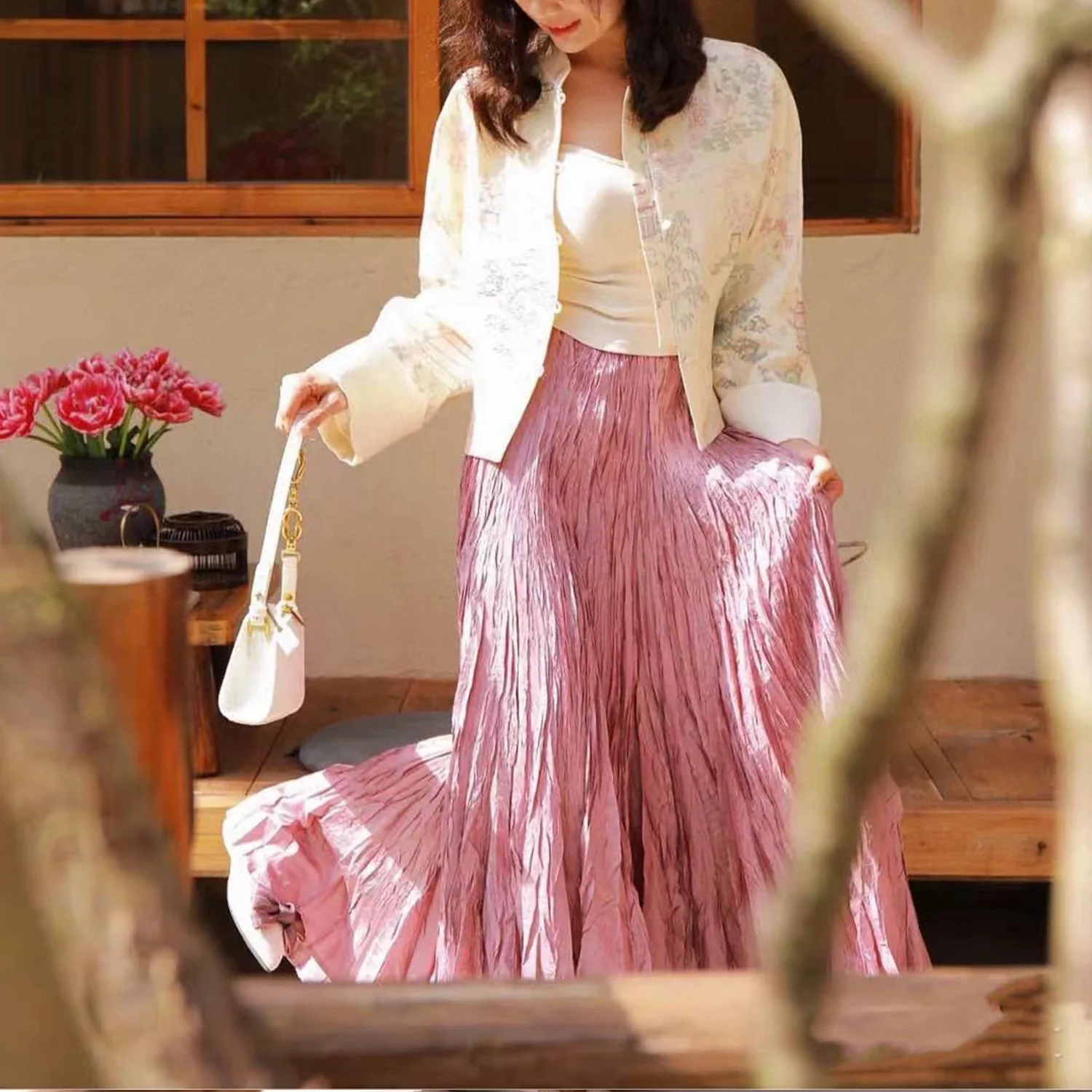 2025 Hot-selling skirt women's summer long A-shaped design sense manual pleated pendant sense loose and thin Sanzhai pleated skirt - Deanwangkt