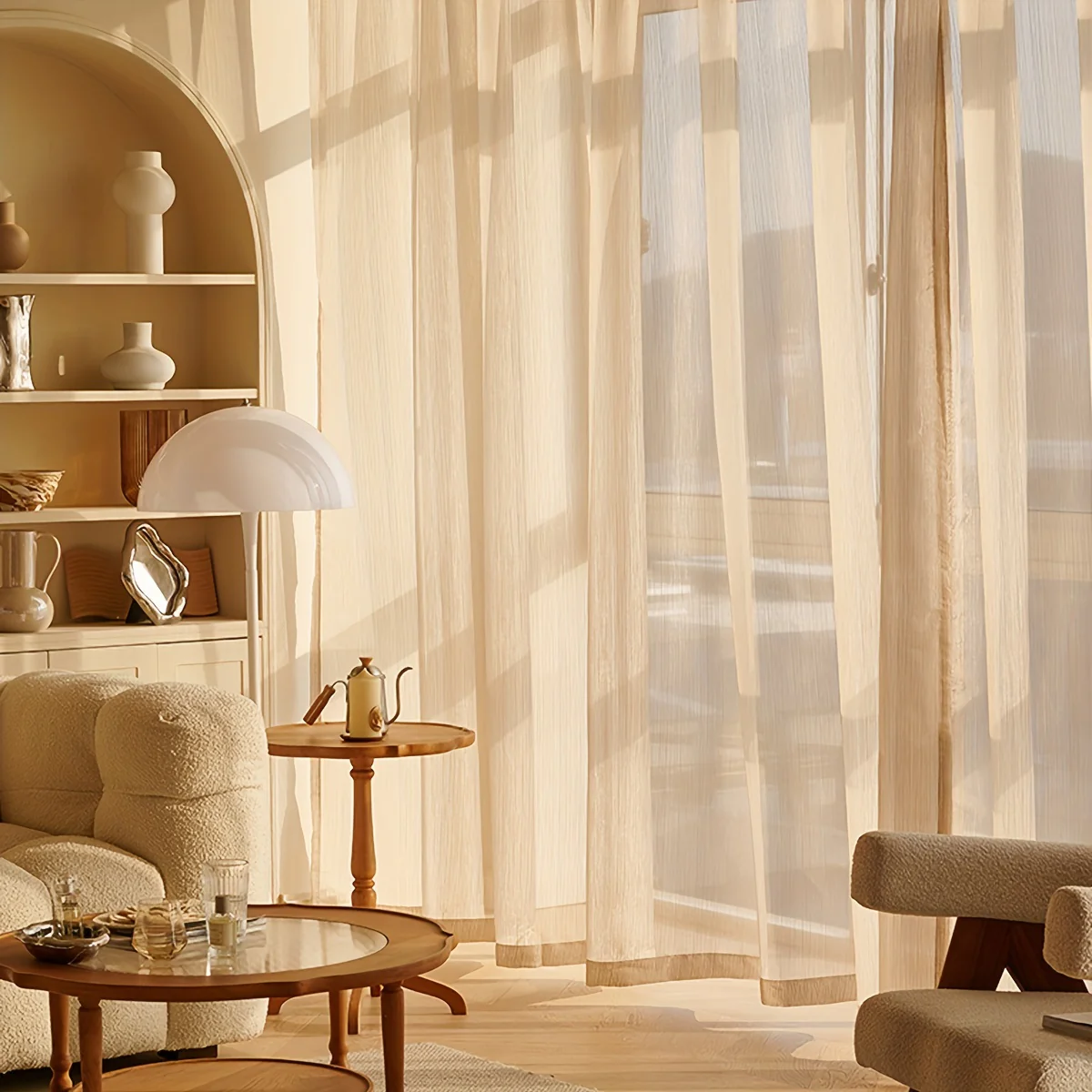 1-Panel Solid Color French Sheer Curtain - Elegant Rod Pocket Design, Light-Filtering, Balcony and Living Room Ready - Easy Installation, Bedroom and Floating Window Decoration Ideal - Deanwangkt