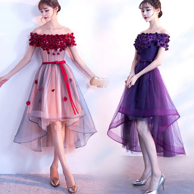 Solvbao Adorable High Low Tulle Off Shoulder Flowers Party Dress, Cute Homecoming Dress - Deanwangkt
